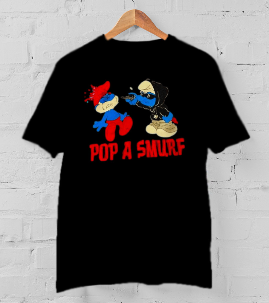 Pop A Smurf Gangster Cartoon Characters In Street T-Shirt