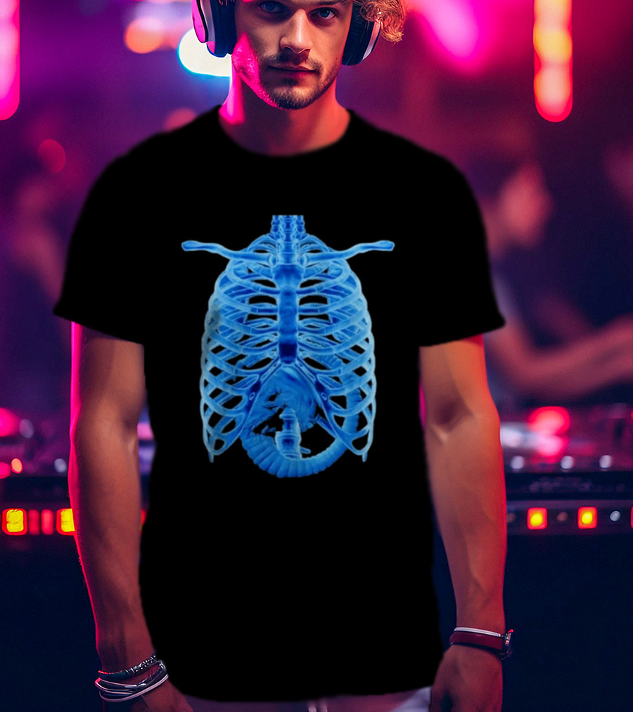 Alien Chestburster X Ray Rib Cage Black T-Shirt