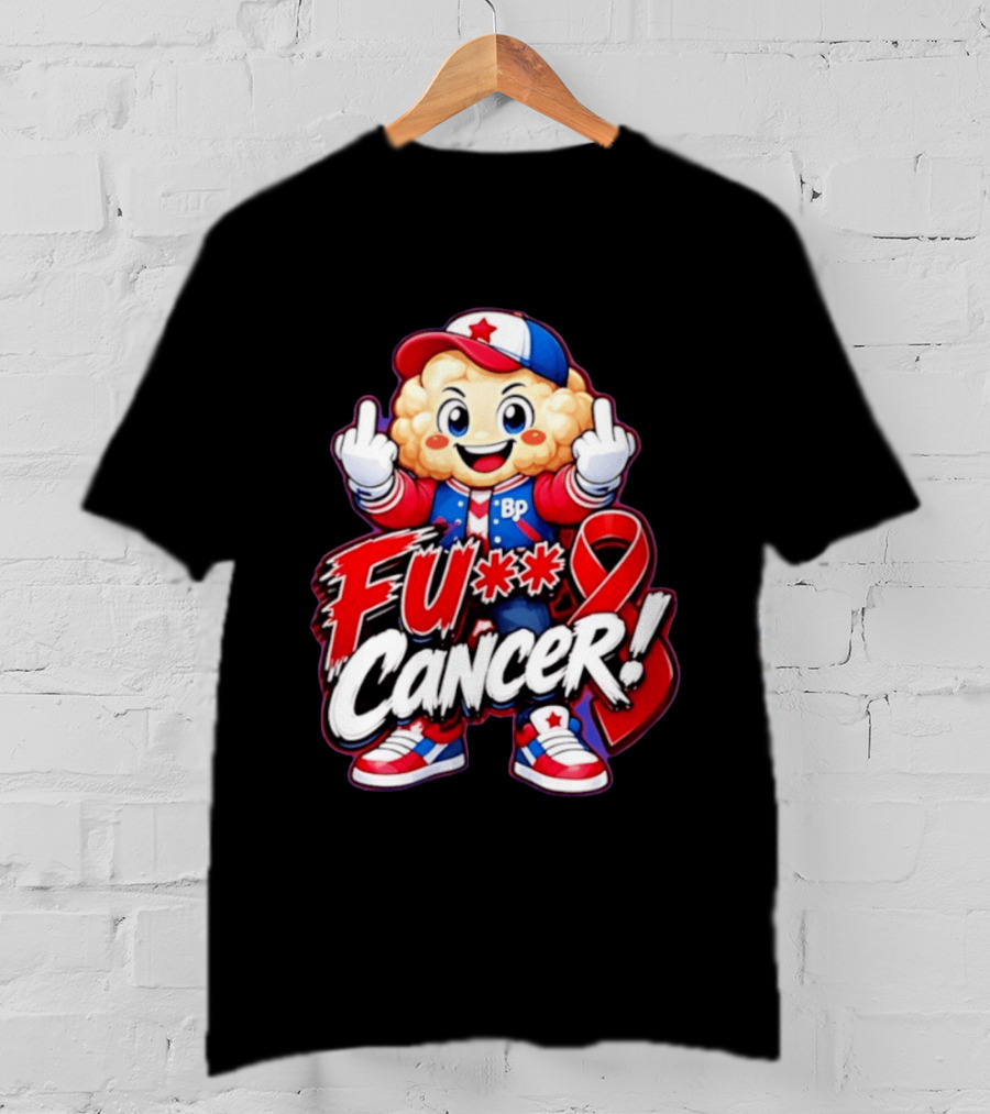Cancer Awareness With Cauliflower Character And Red Ribbon T-Shirt