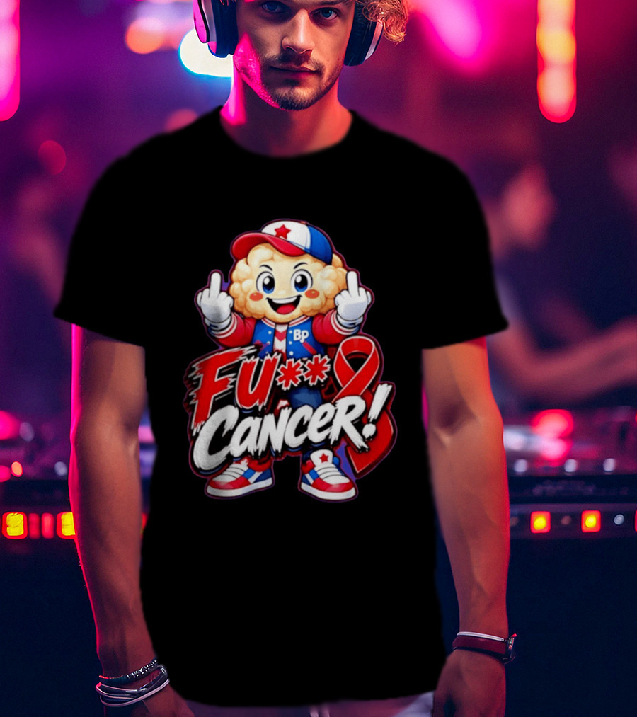Cancer Awareness With Cauliflower Character And Red Ribbon T-Shirt