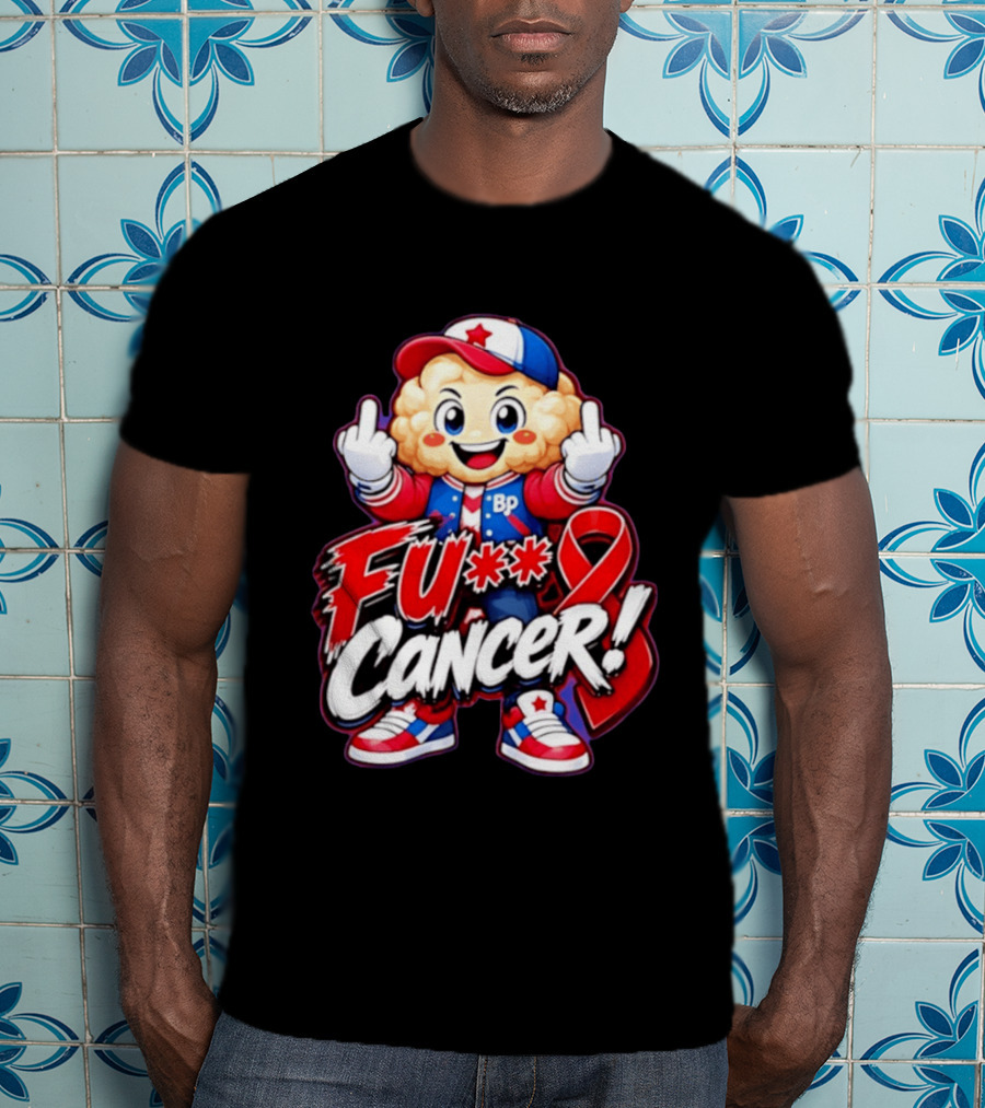 Cancer Awareness With Cauliflower Character And Red Ribbon T-Shirt