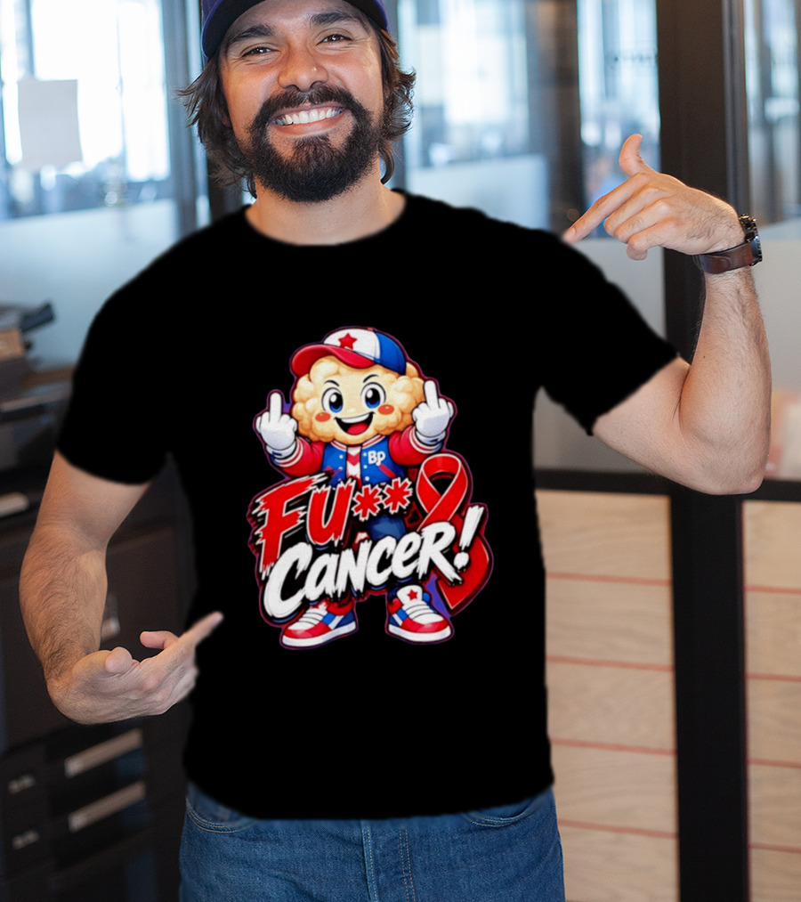 Cancer Awareness With Cauliflower Character And Red Ribbon T-Shirt