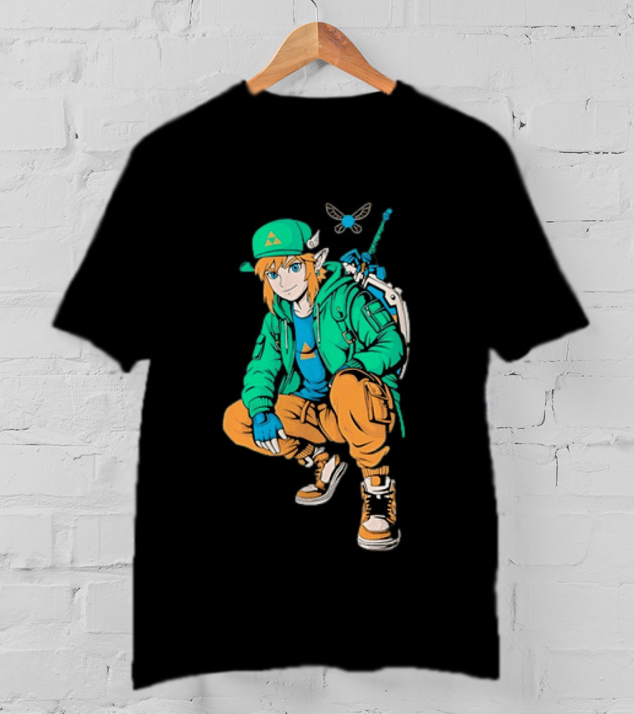 Link Legend Of Zelda Streetwear Style With Sword And Navi T-Shirt