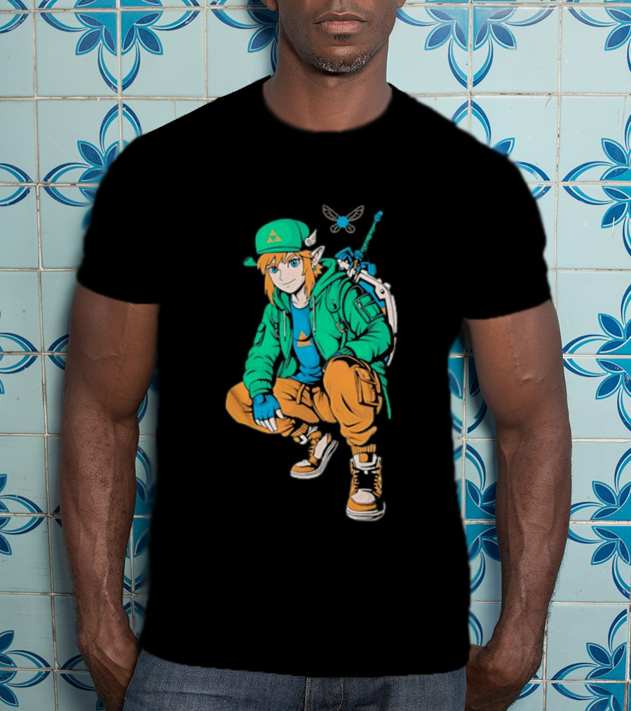 Link Legend Of Zelda Streetwear Style With Sword And Navi T-Shirt