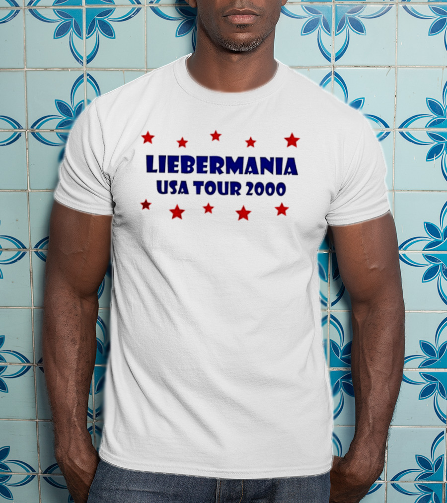 Joe Lieberman 2000 Presidential Campaign Liebermania USA Tour 2000 Red Stars T-Shirt