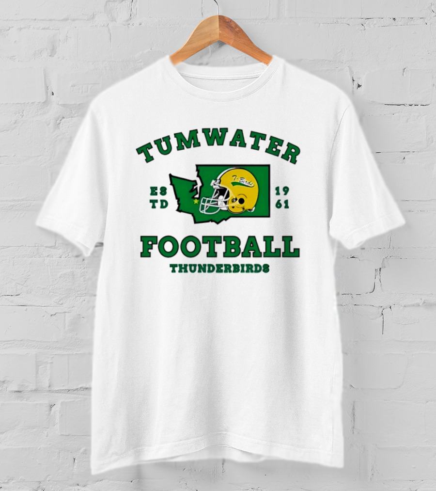 Tumwater Football Thunderbirds 1961 Estd Helmet And Washington State T-Shirt
