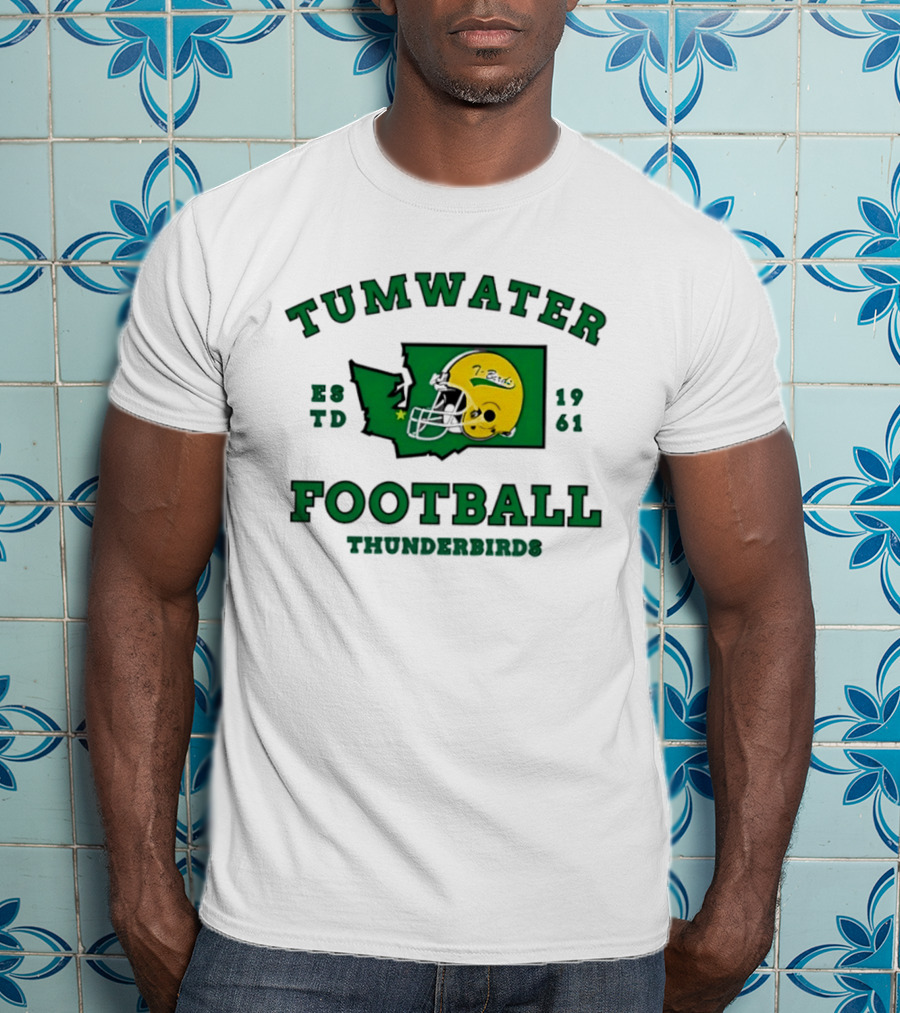 Tumwater Football Thunderbirds 1961 Estd Helmet And Washington State T-Shirt