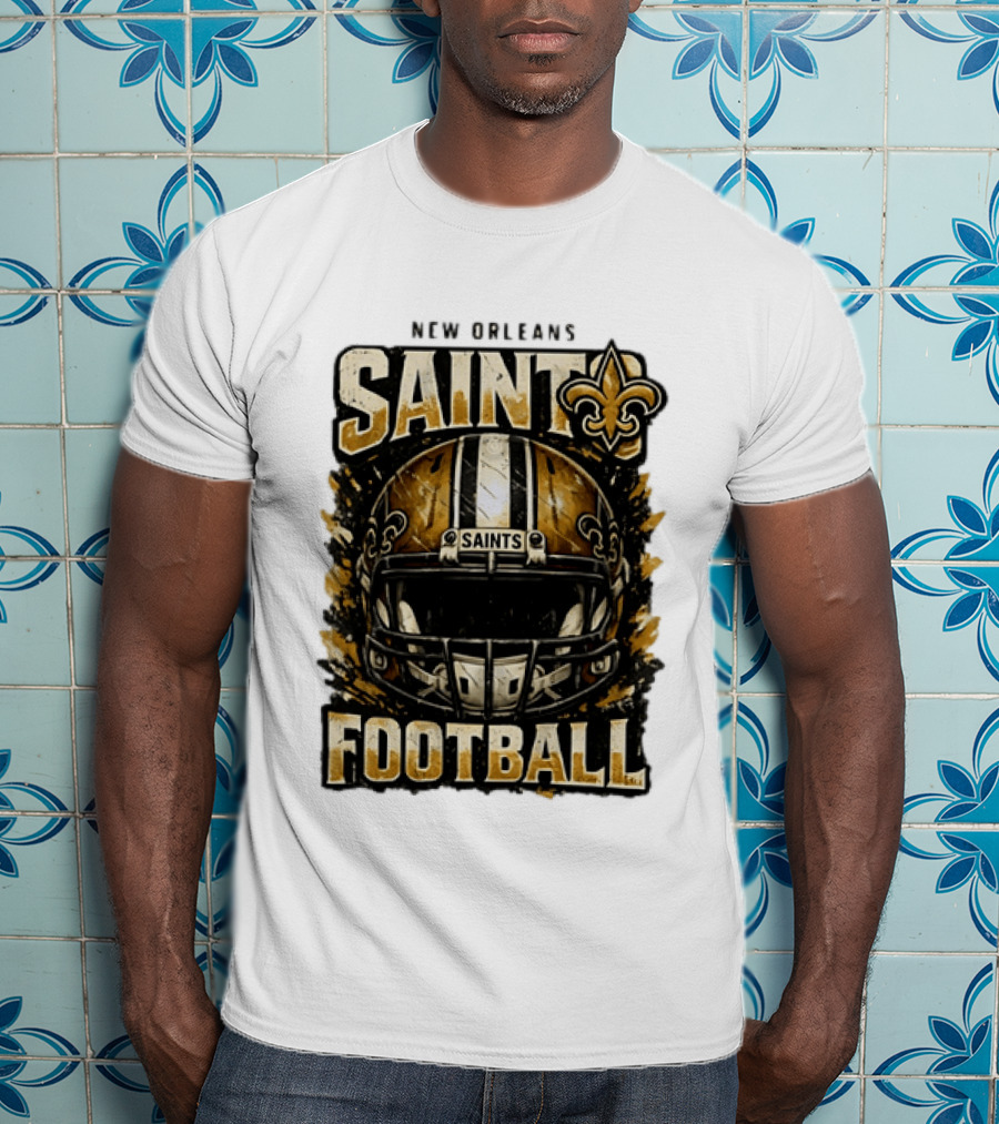 New Orleans Saints Football Helmet Distressed Fleur De Lis T-Shirt