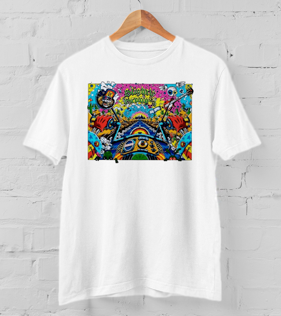 Slightly Stoopid Road Trippin Chicago IL Tour Art Alive Bird Skull Cactus Trippy Vibes T-Shirt
