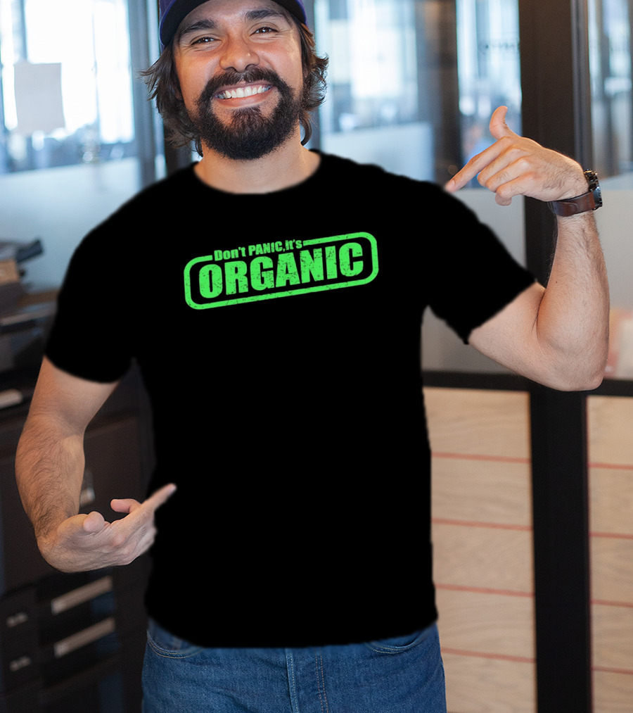Don't Panic It's Organic Retro Green Distressed T-Shirt
