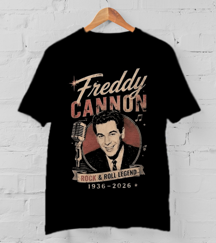 Freddy Cannon Rock & Roll Legend In Loving Memory 1936 2026 Microphone Musical Notes T-Shirt