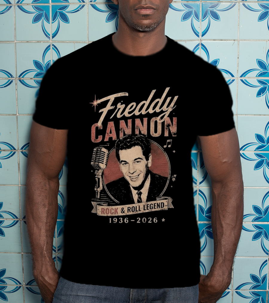 Freddy Cannon Rock & Roll Legend In Loving Memory 1936 2026 Microphone Musical Notes T-Shirt