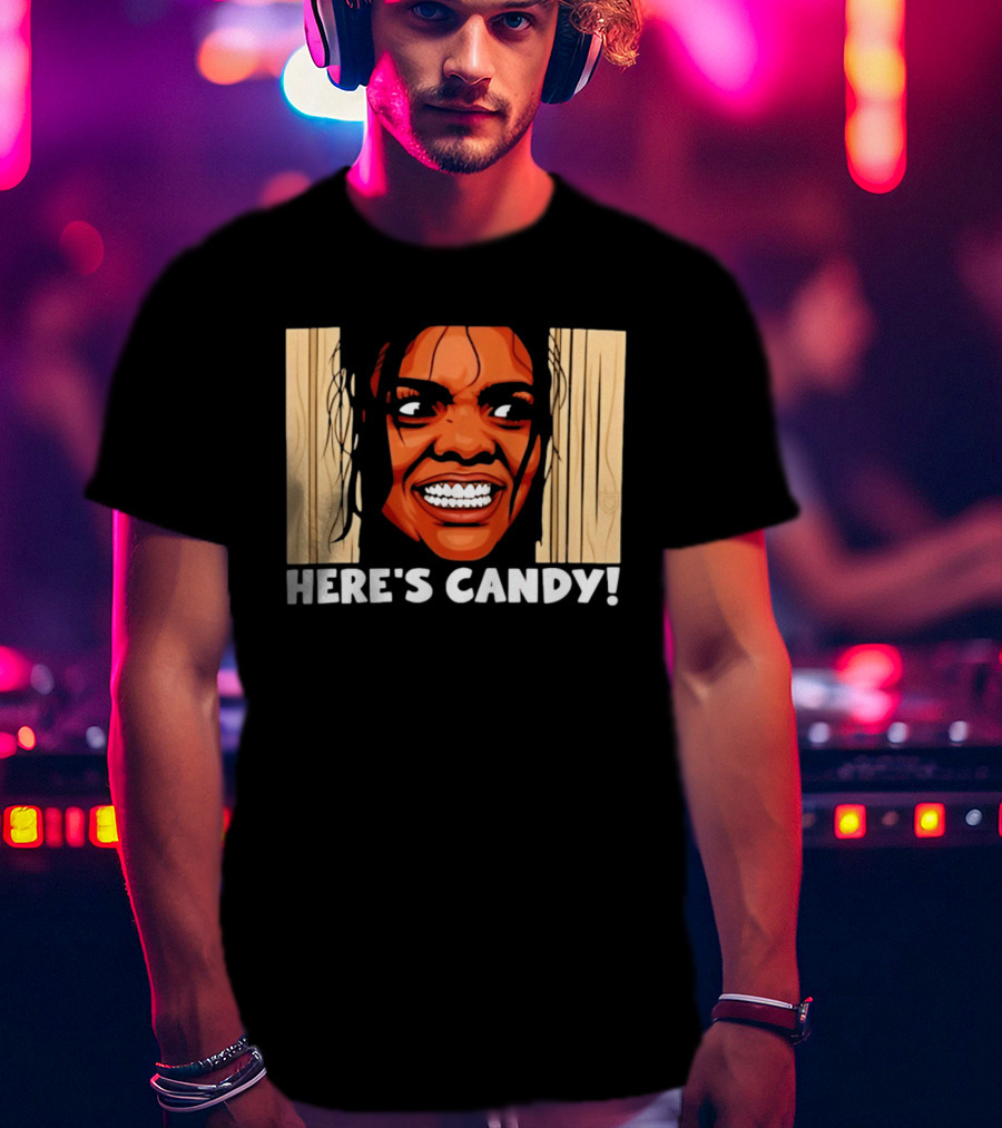 Here's Candy Horror Movie Halloween Face Breaking Through Wood T-Shirt