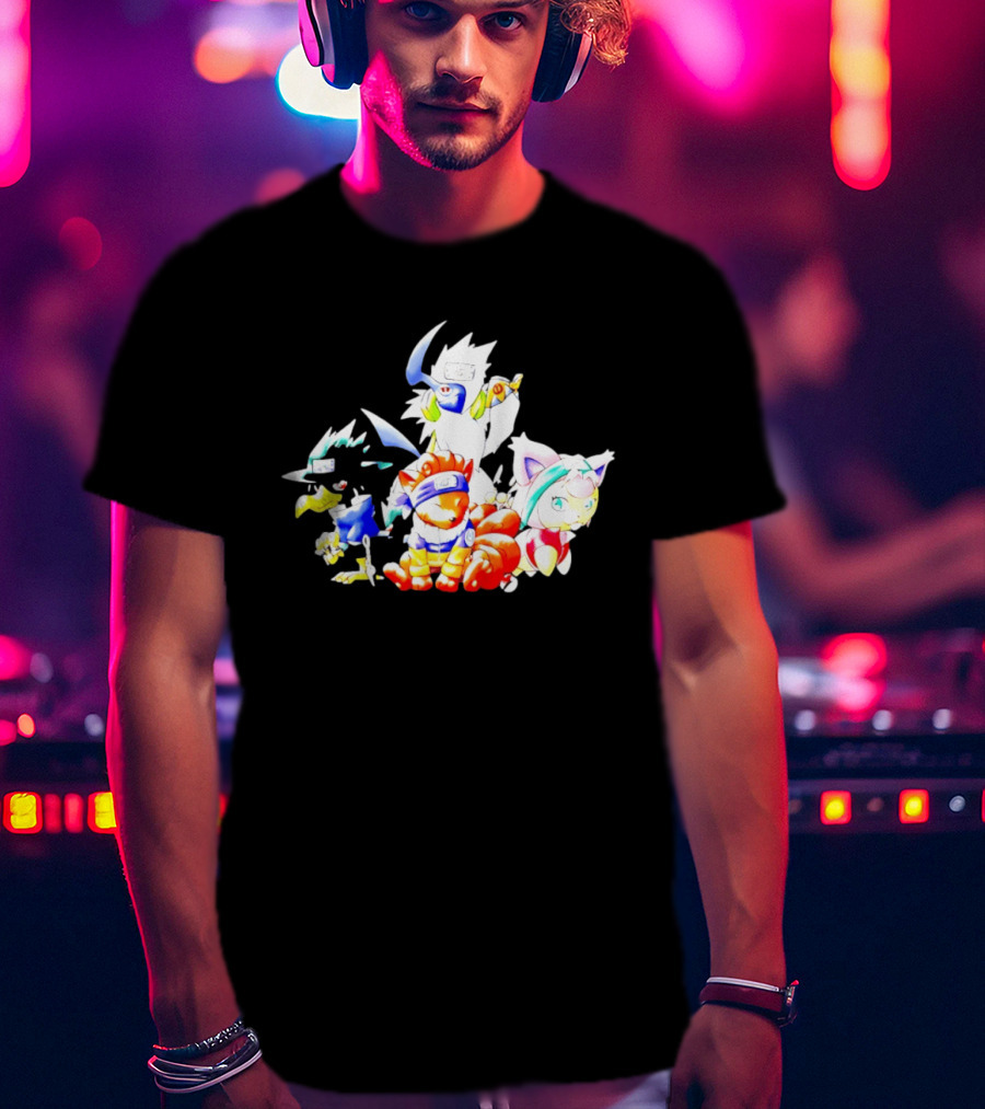 Chibi Pokemon Naruto Crossover With Animal Characters T-Shirt