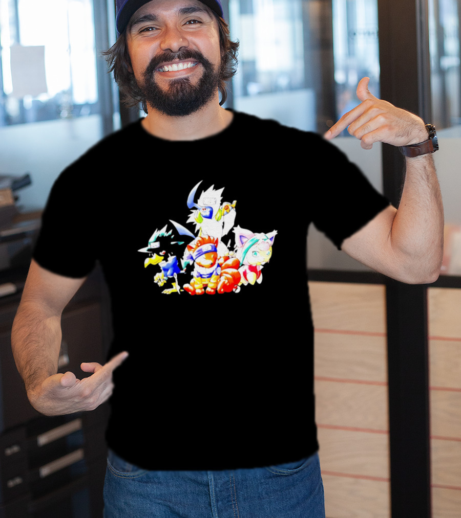 Chibi Pokemon Naruto Crossover With Animal Characters T-Shirt