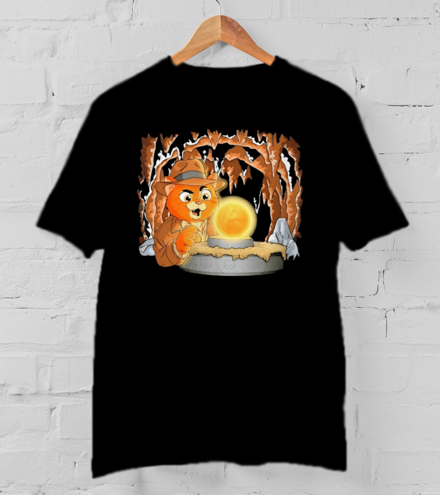 Raiders Of The Lost Yarn Cat Indiana Jones Golden Ball Relic Adventure T-Shirt