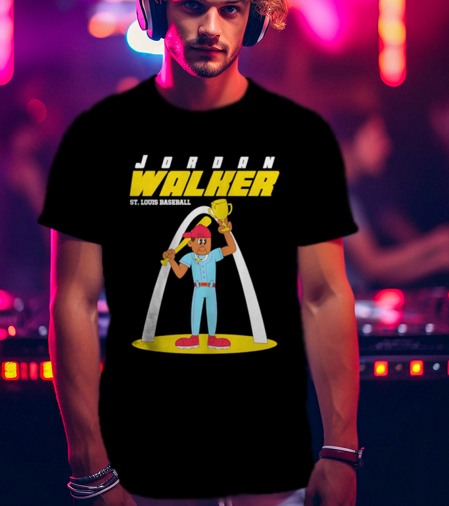 Jordan Walker St. Louis Baseball Cartoon Player Trophy Arch T-Shirt