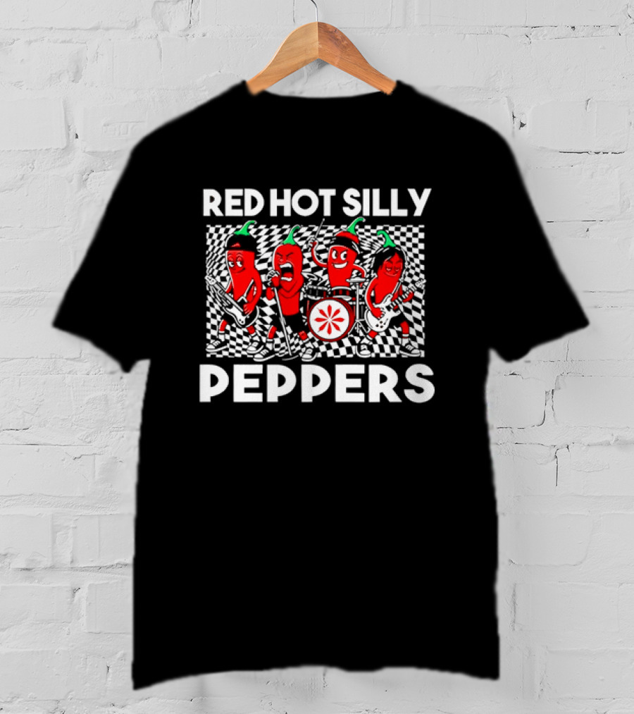 Red Hot Silly Peppers Cartoon Band Chili Characters T-Shirt