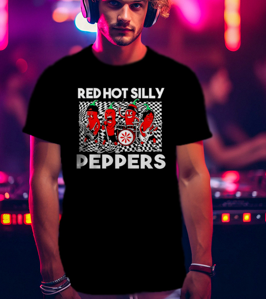 Red Hot Silly Peppers Cartoon Band Chili Characters T-Shirt