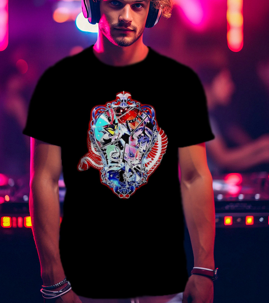 Vees Vox Valentino Velvet Overlord Hazbin Hotel Characters Stained Glass T-Shirt