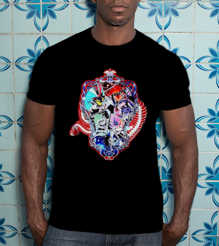 Vees Vox Valentino Velvet Overlord Hazbin Hotel Characters Stained Glass T-Shirt