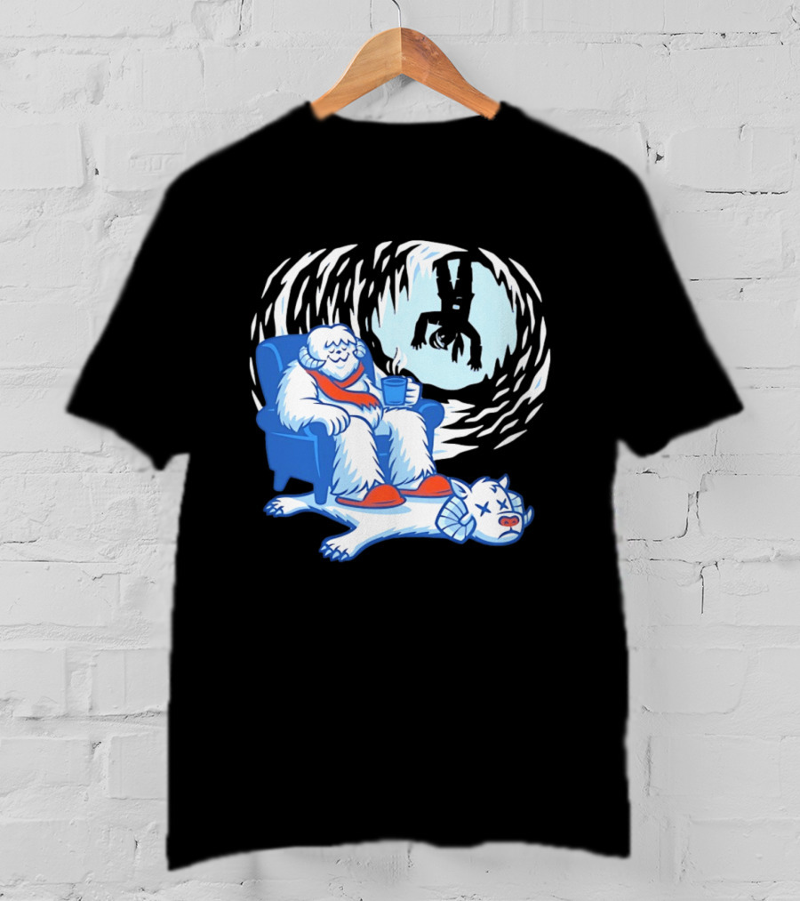 Yeti Relaxing In A Chair With Hot Drink And Abominable Snowman Rug T-Shirt