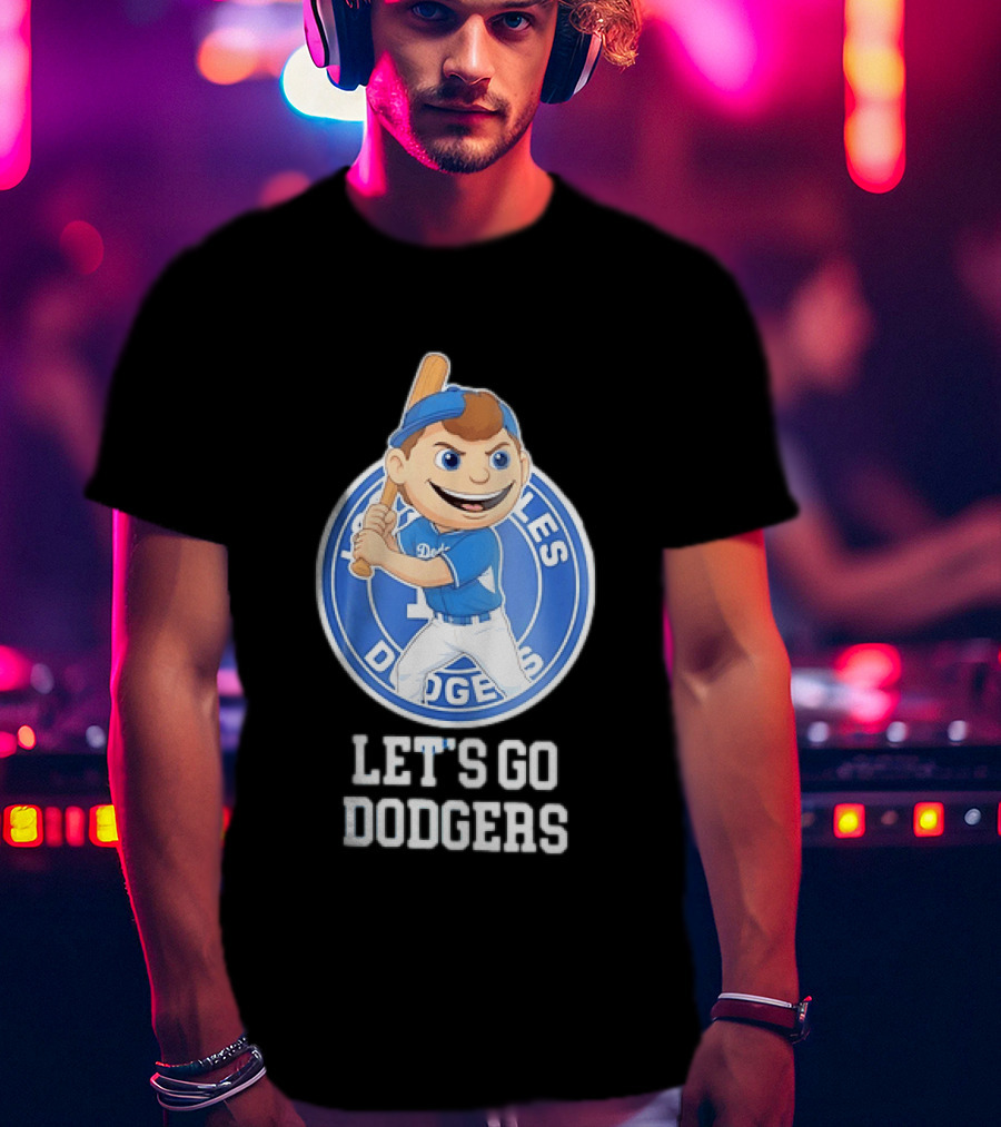 Los Angeles Dodgers Let's Go Dodgers Cartoon Character Baseball Bat T-Shirt