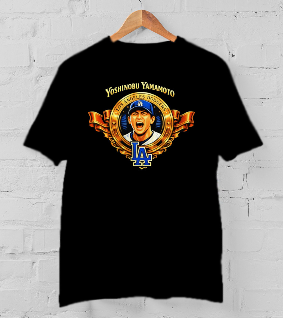 Yoshinobu Yamamoto Los Angeles Dodgers LA Gold Crest T-Shirt