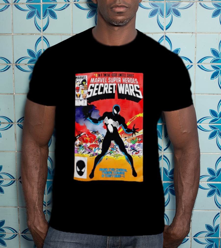 Marvel Super Heroes Secret Wars Issue 8 Spider Man Black Suit Comic Cover T-Shirt