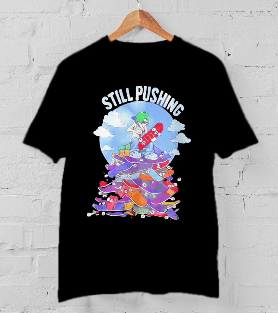 Still Pushing Skateboarder With 111 Skateboard Tower T-Shirt