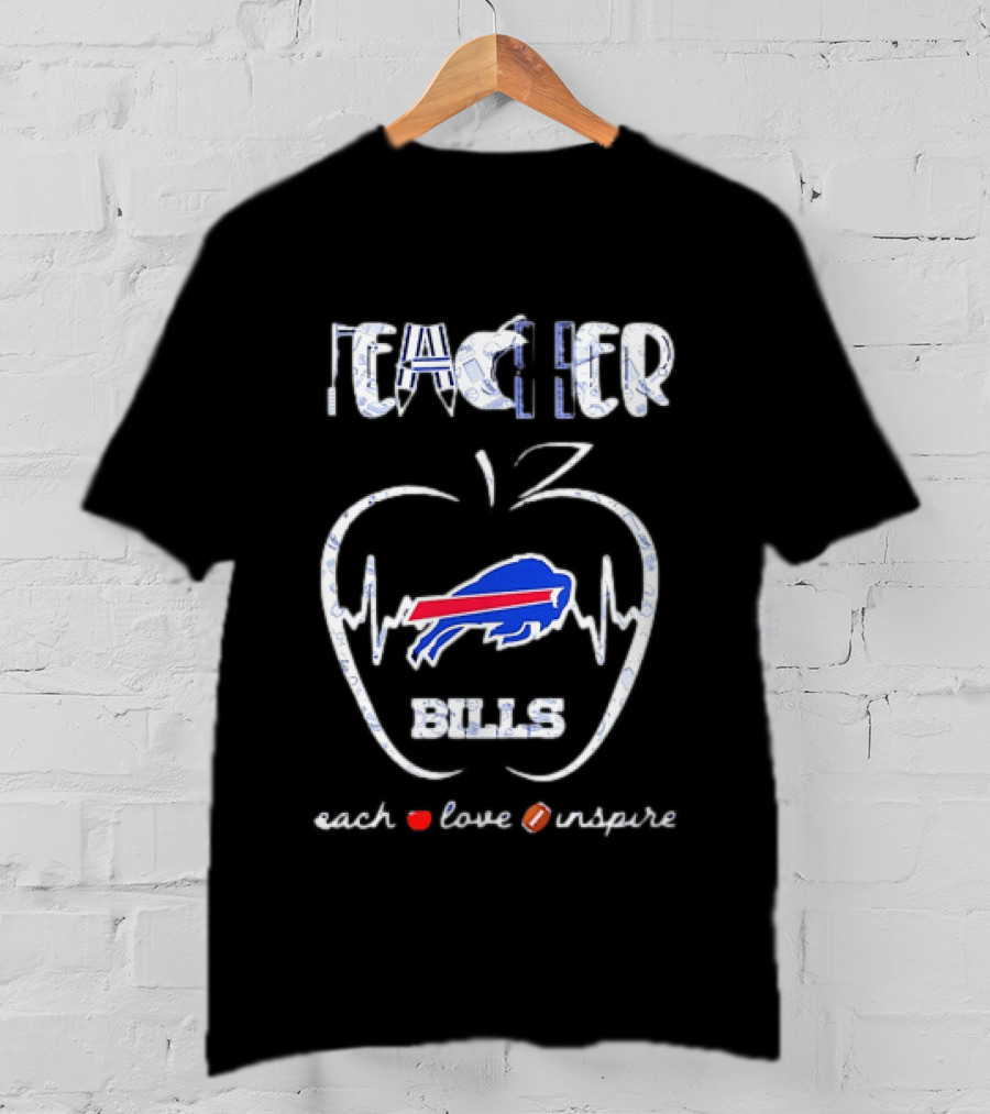 Teacher Buffalo Bills Teach Love Inspire Football Apple T-Shirt