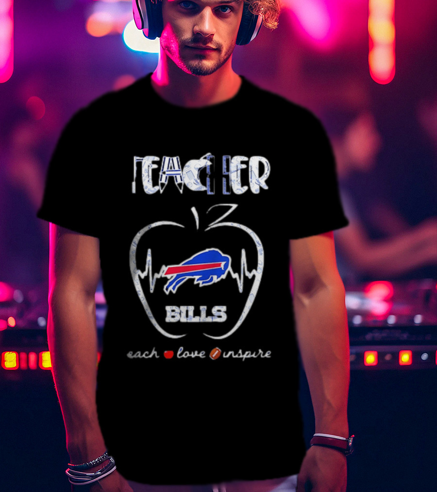Teacher Buffalo Bills Teach Love Inspire Football Apple T-Shirt