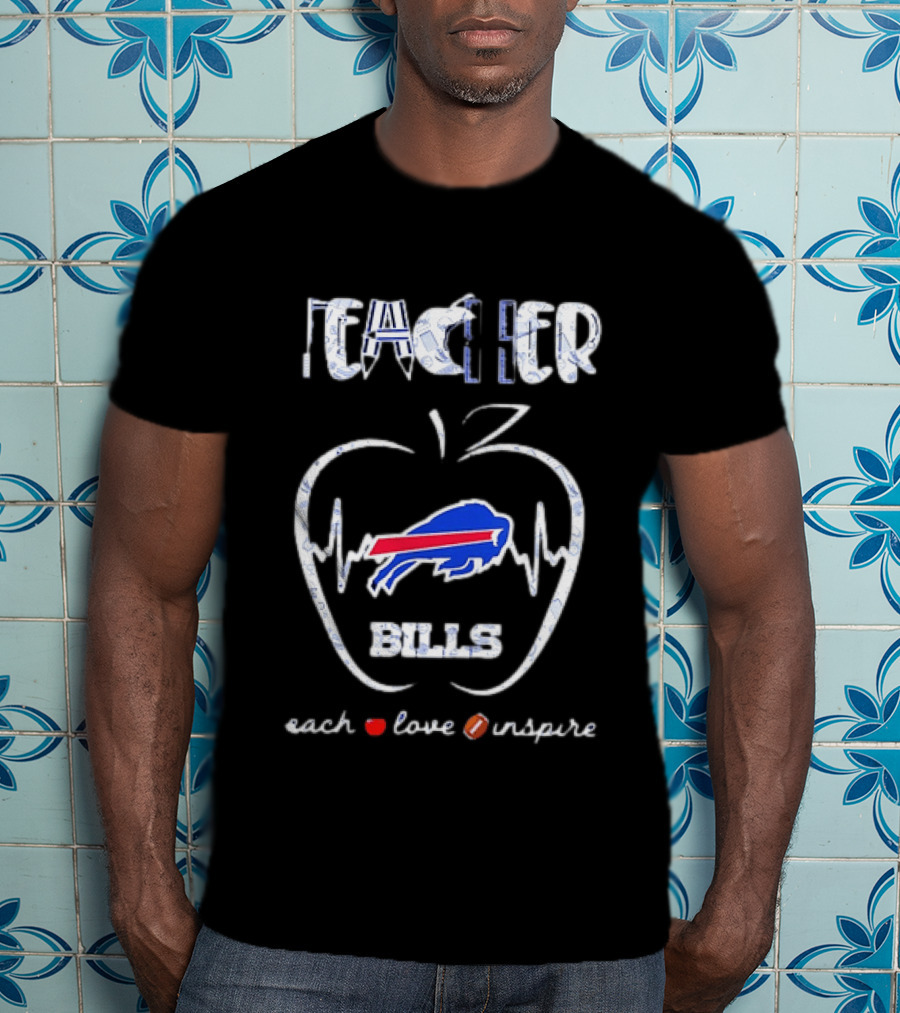 Teacher Buffalo Bills Teach Love Inspire Football Apple T-Shirt