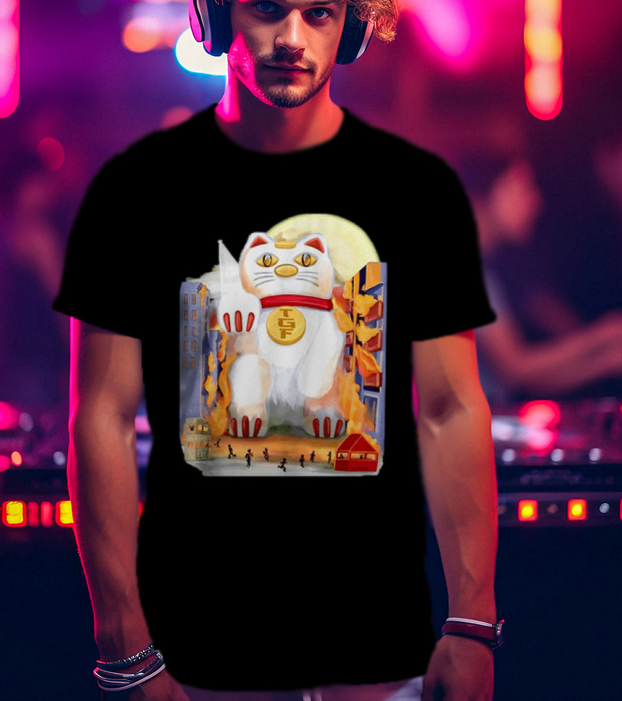 TGF Lucky Cat Maneki Neko Giant Cat City Destruction T-Shirt