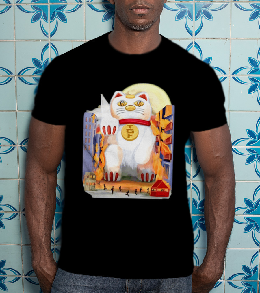 TGF Lucky Cat Maneki Neko Giant Cat City Destruction T-Shirt