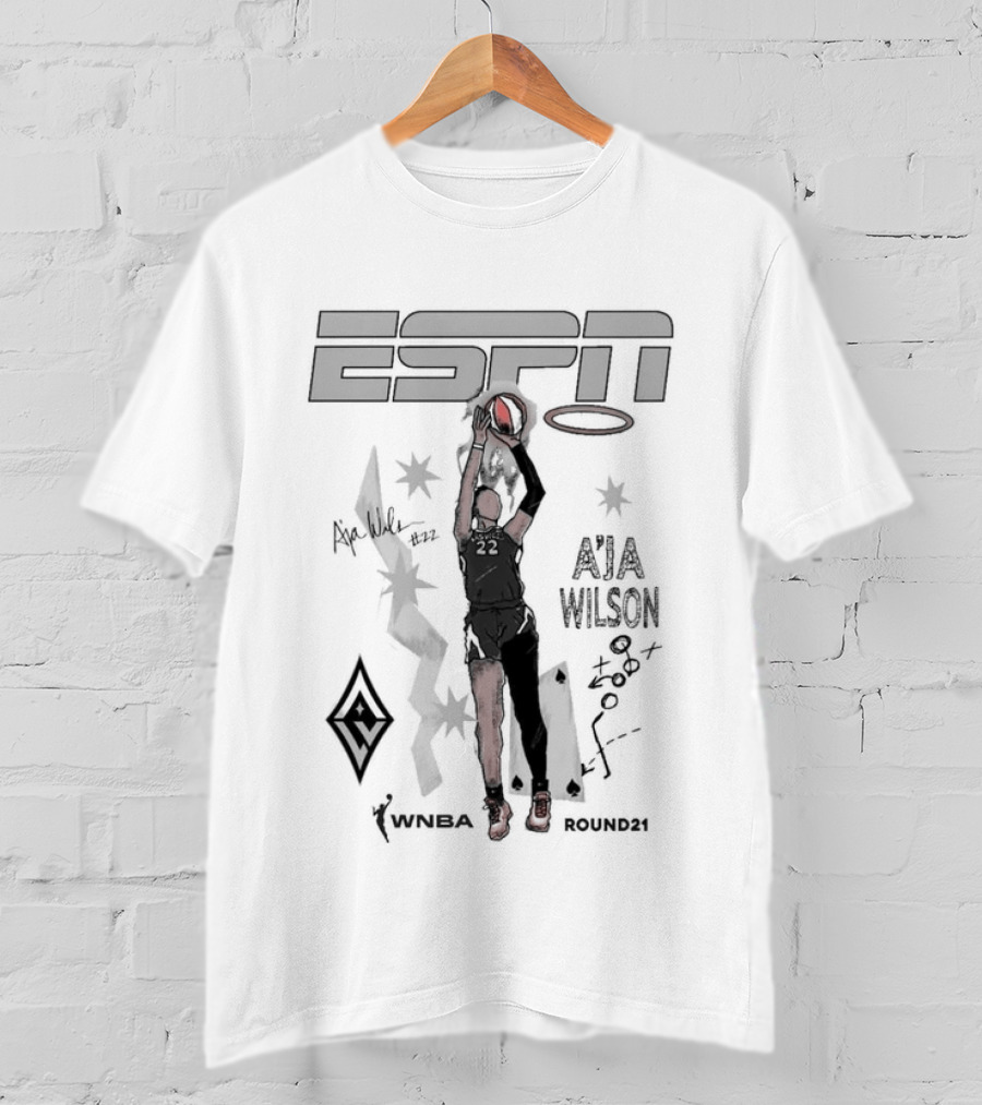 A'ja Wilson Las Vegas Aces ESPN Round21 Player T-Shirt