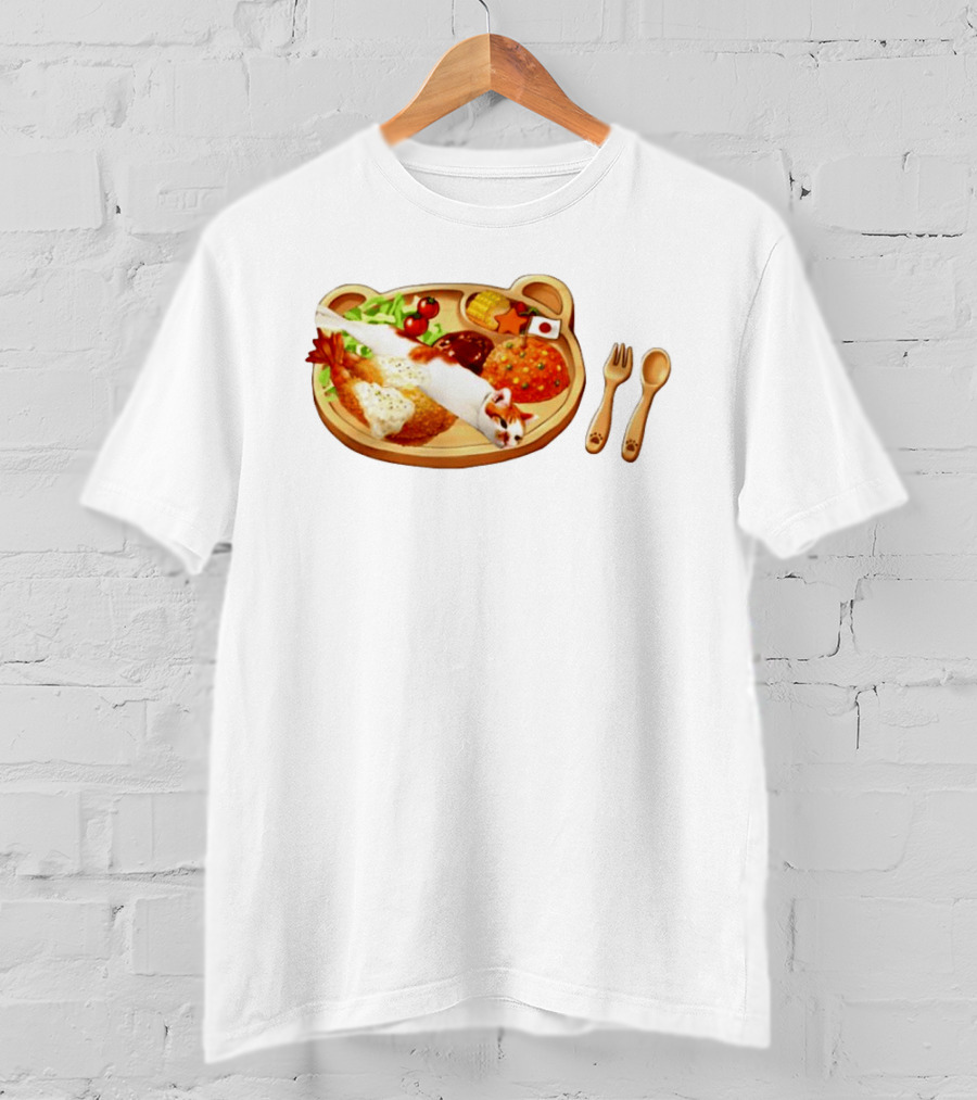 Cat Sushi On Bear Shaped Japanese Meal Plate With Shrimp And Rice T-Shirt