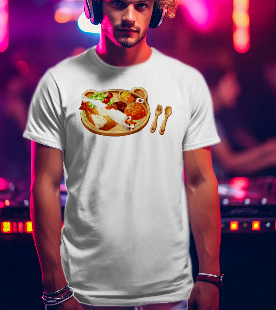 Cat Sushi On Bear Shaped Japanese Meal Plate With Shrimp And Rice T-Shirt