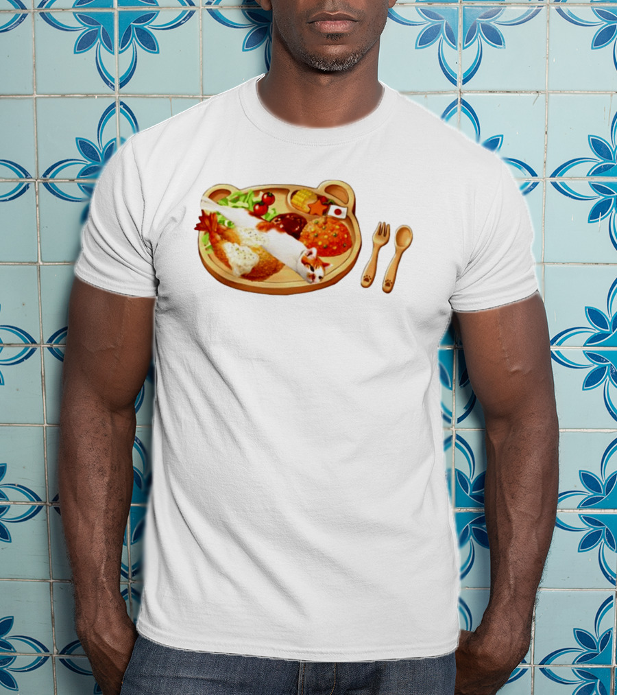 Cat Sushi On Bear Shaped Japanese Meal Plate With Shrimp And Rice T-Shirt