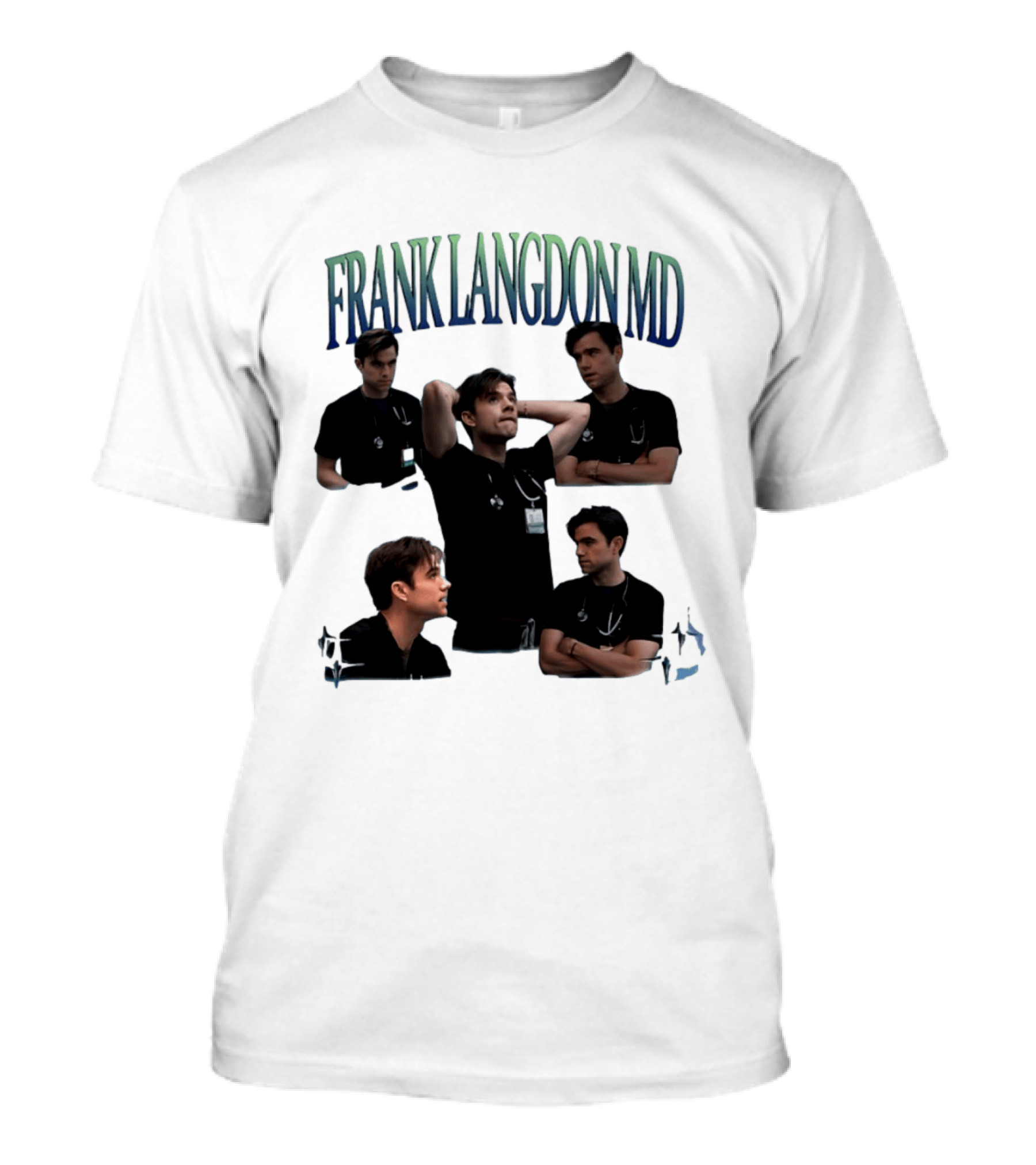 FRANK LANGDON MD Doctor Medical TV Show Character Stethoscope And ID T-Shirt