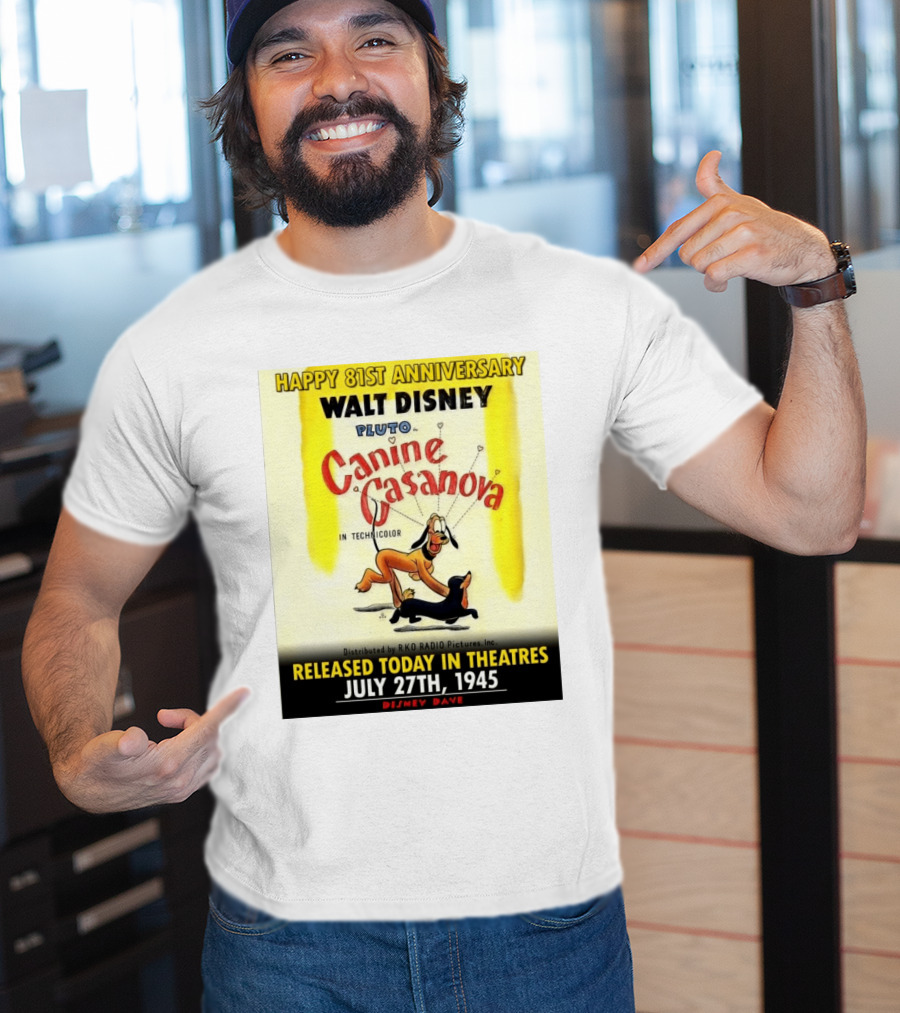 Walt Disney Pluto Canine Casanova 81st Anniversary Released July 27th 1945 T-Shirt