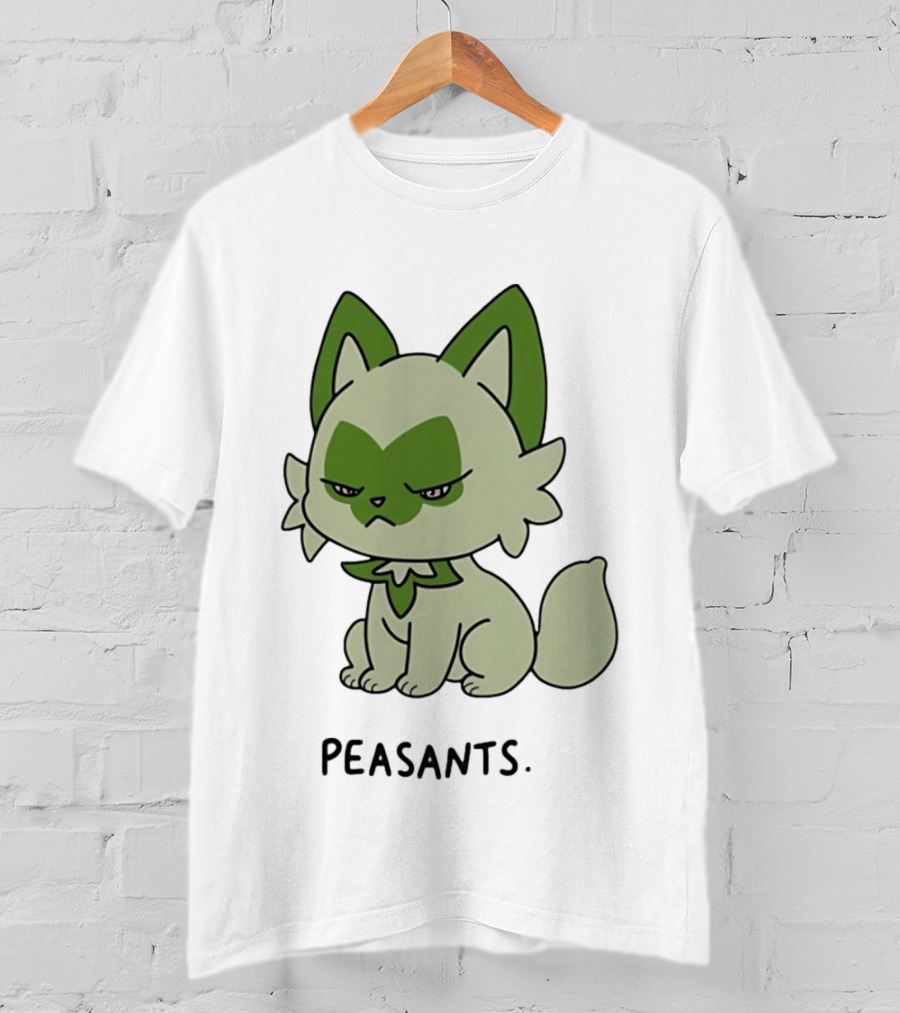 Sprigatito Peasants Meme Pokemon Cat Image Text Purr Delusion T-Shirt