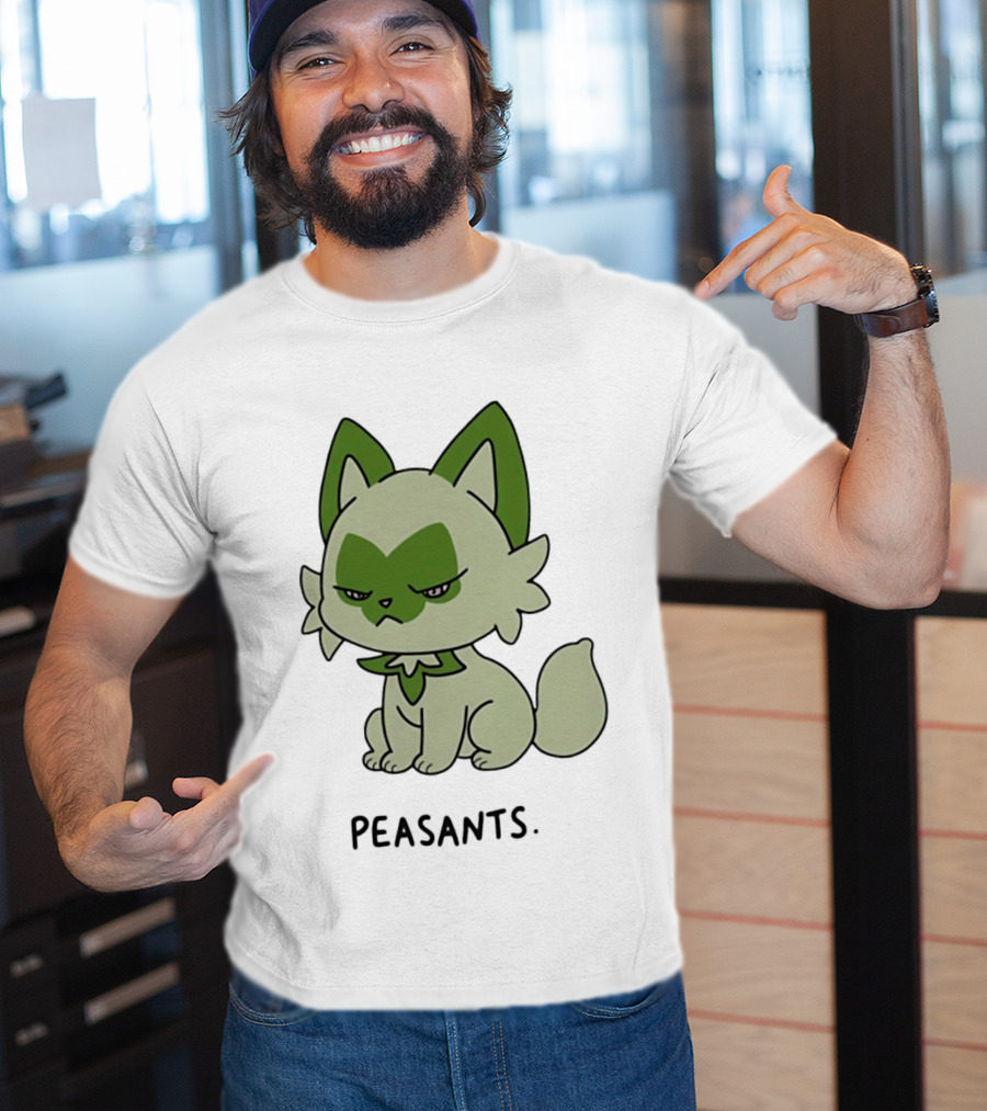 Sprigatito Peasants Meme Pokemon Cat Image Text Purr Delusion T-Shirt