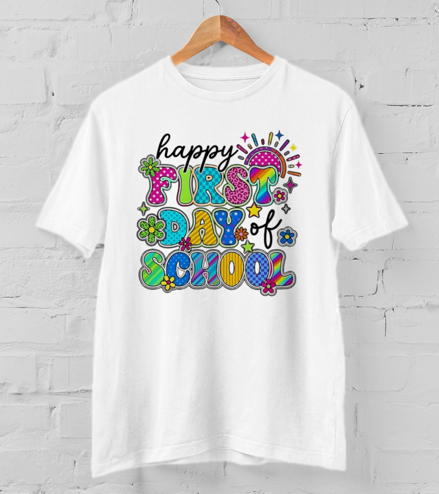 Happy First Day Of School Colorful Letter Collage T-Shirt