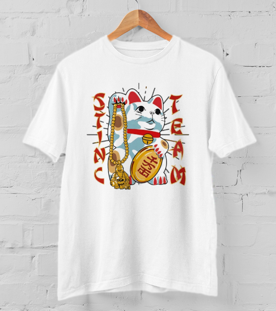 Stinc Team TGF Maneki Neko Lucky Cat With Buddha Figurine T-Shirt