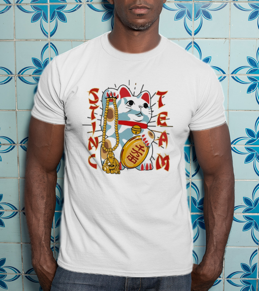 Stinc Team TGF Maneki Neko Lucky Cat With Buddha Figurine T-Shirt