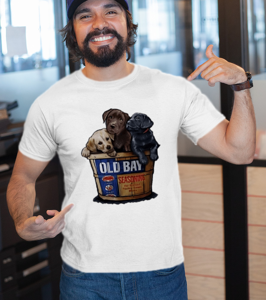 Old Bay Seasoning Labrador Puppies In Bushel Basket For Seafood Poultry Salads Meats T-Shirt