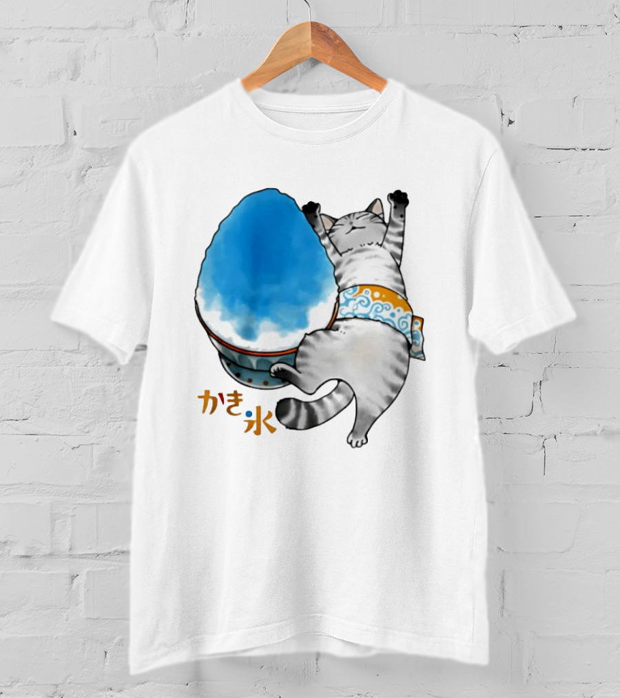 Tabby Cat Kakigori Shaved Ice Japanese Food Summer Relaxing Kaki Gori T-Shirt
