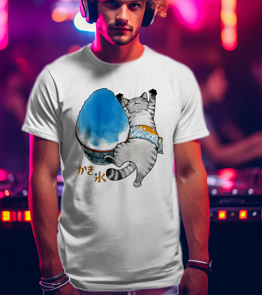 Tabby Cat Kakigori Shaved Ice Japanese Food Summer Relaxing Kaki Gori T-Shirt