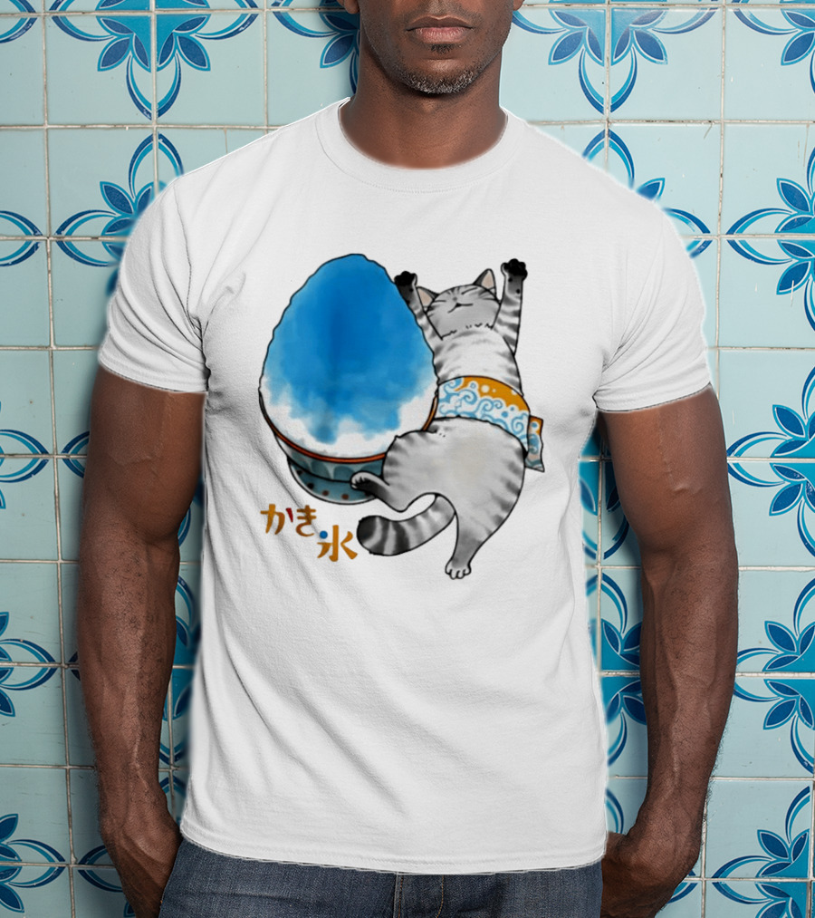 Tabby Cat Kakigori Shaved Ice Japanese Food Summer Relaxing Kaki Gori T-Shirt